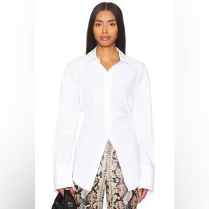 Simon Miller White Stretch Cotton Poplin Top with Cut-Out Back